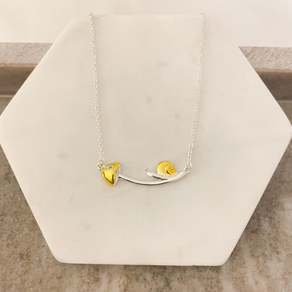 925 Sterling Silver Snail Pendant Necklace Silver & Gold Necklace